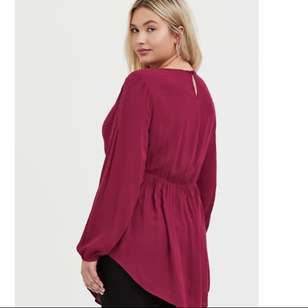 TORRID RED WINE GAUZE BABYDOLL TUNIC TOP - Picture 4 of 7